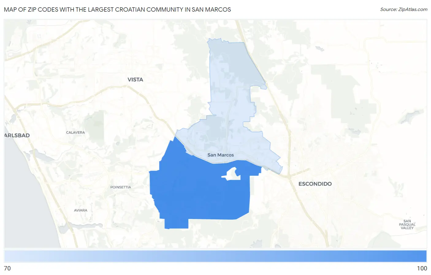 Zip Codes with the Largest Croatian Community in San Marcos Map