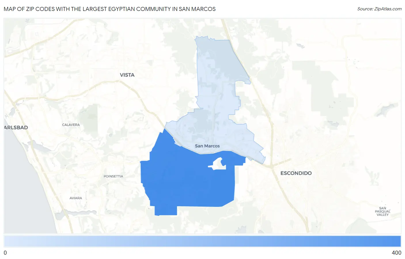 Zip Codes with the Largest Egyptian Community in San Marcos Map
