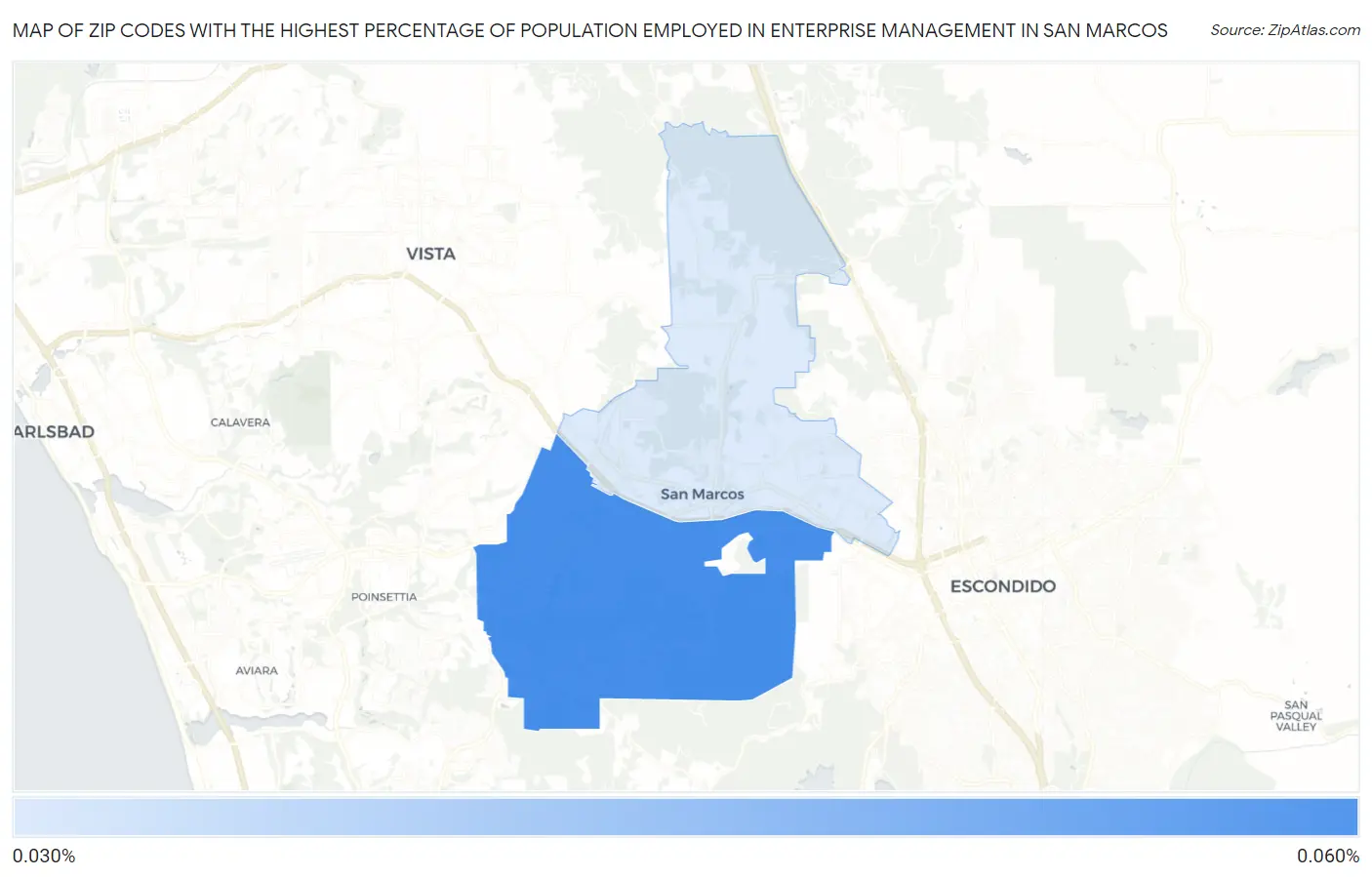 Zip Codes with the Highest Percentage of Population Employed in Enterprise Management in San Marcos Map
