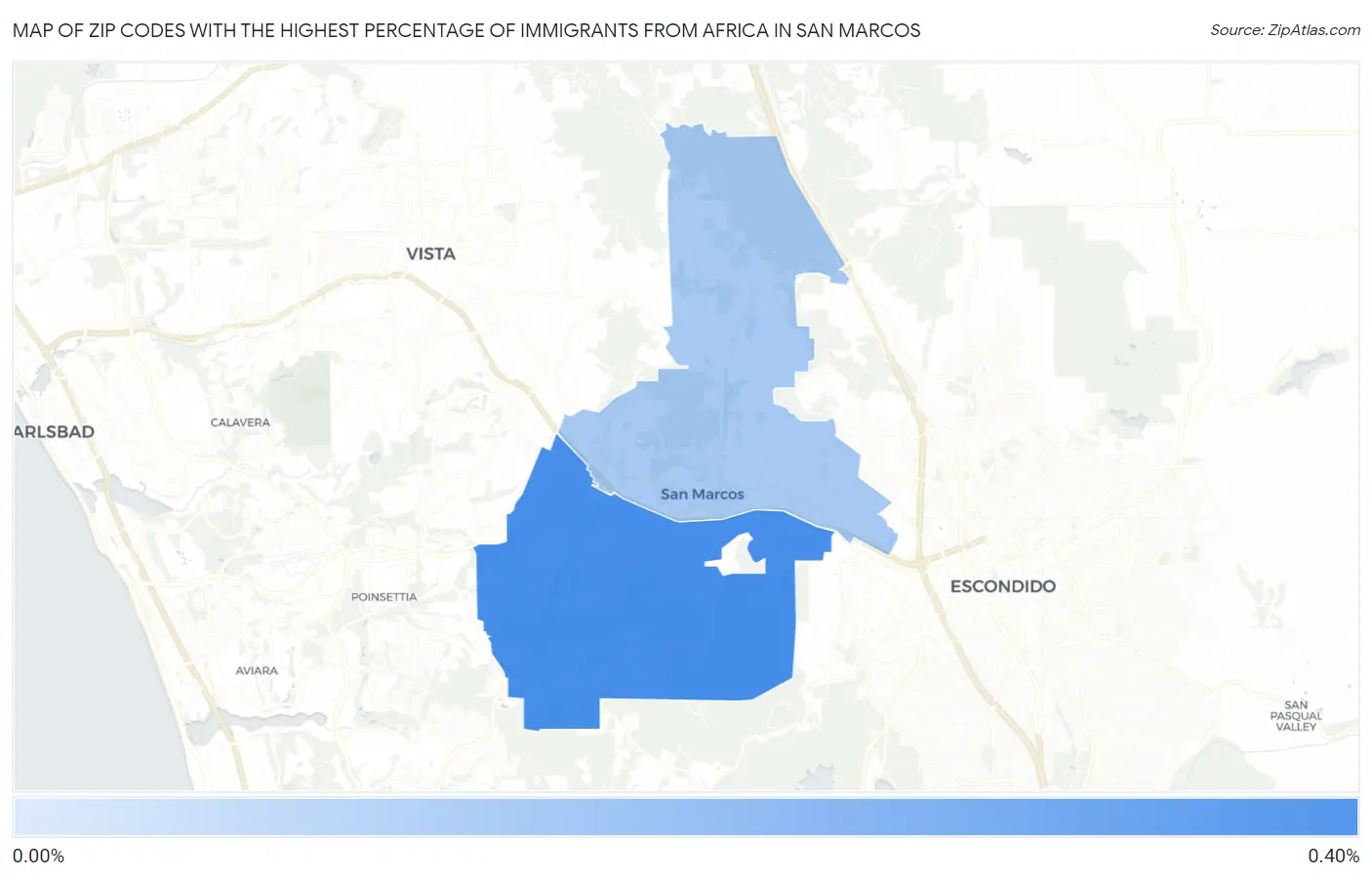 Zip Codes with the Highest Percentage of Immigrants from Africa in San Marcos Map