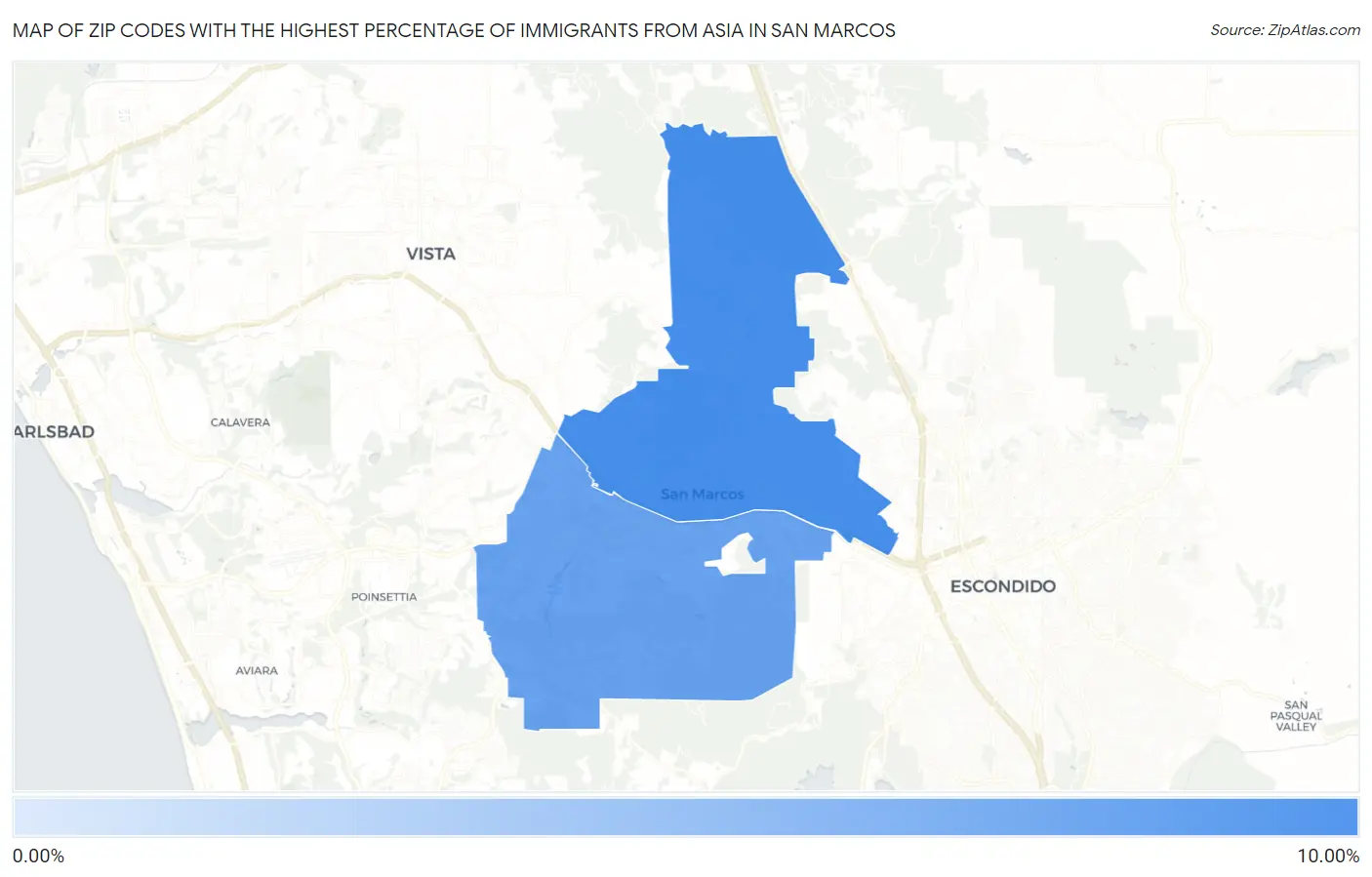 Zip Codes with the Highest Percentage of Immigrants from Asia in San Marcos Map