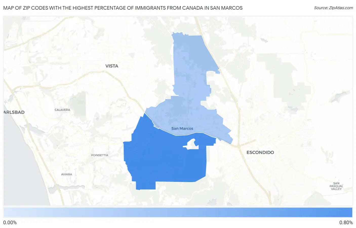 Zip Codes with the Highest Percentage of Immigrants from Canada in San Marcos Map