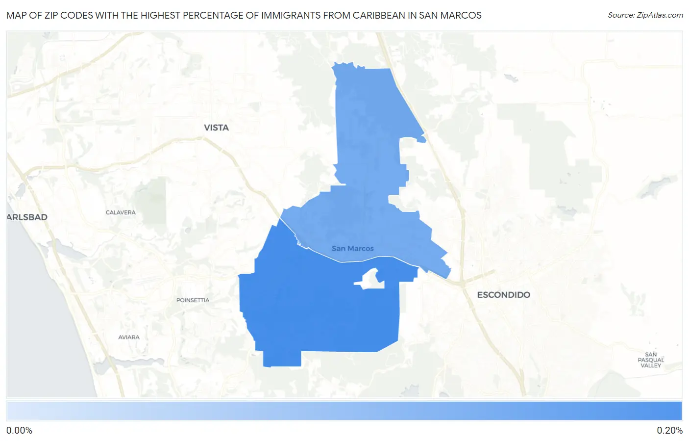 Zip Codes with the Highest Percentage of Immigrants from Caribbean in San Marcos Map