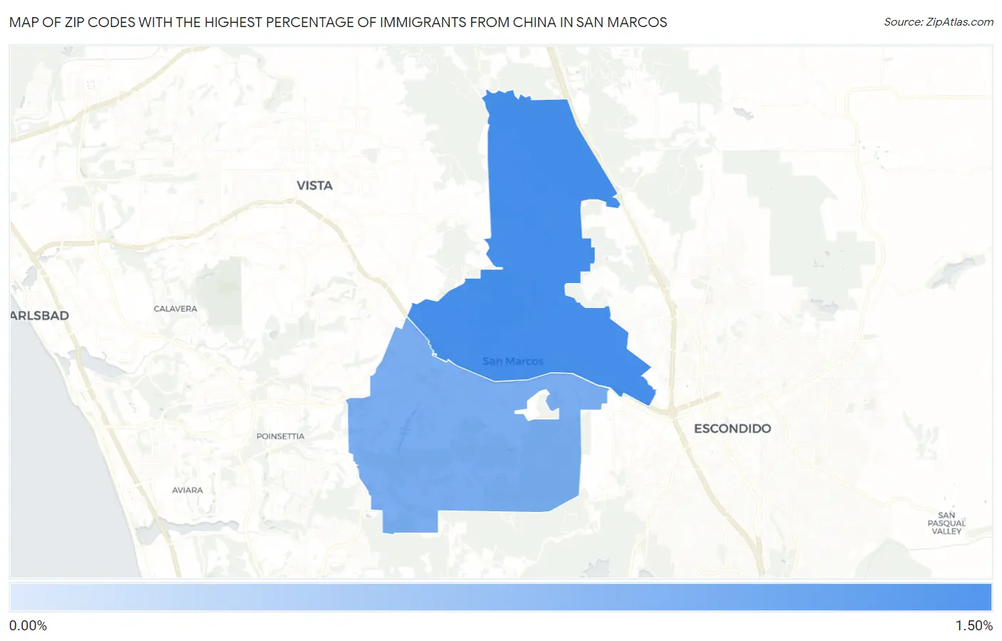 Zip Codes with the Highest Percentage of Immigrants from China in San Marcos Map