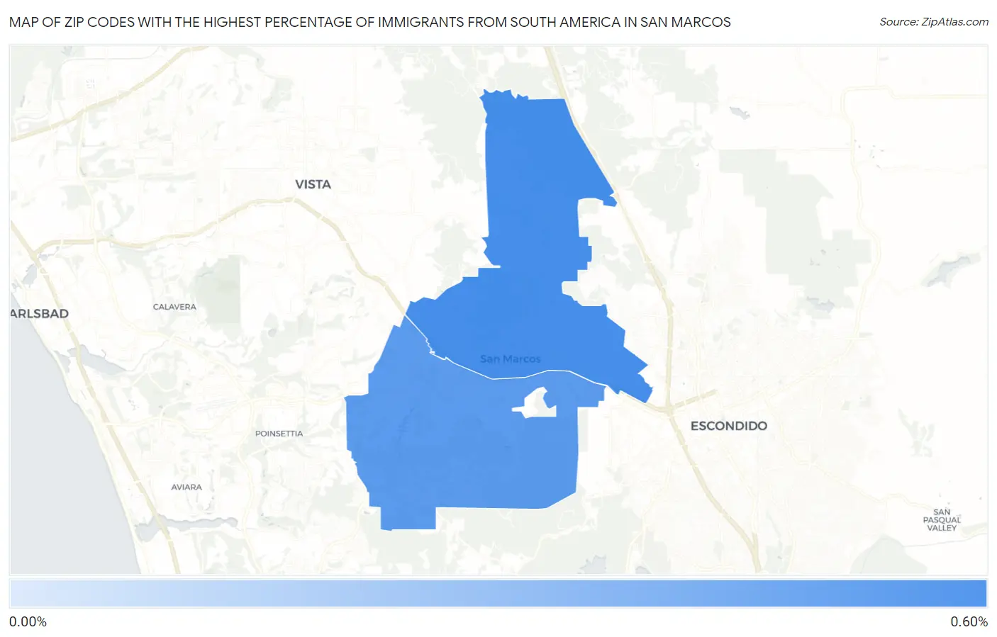 Zip Codes with the Highest Percentage of Immigrants from South America in San Marcos Map