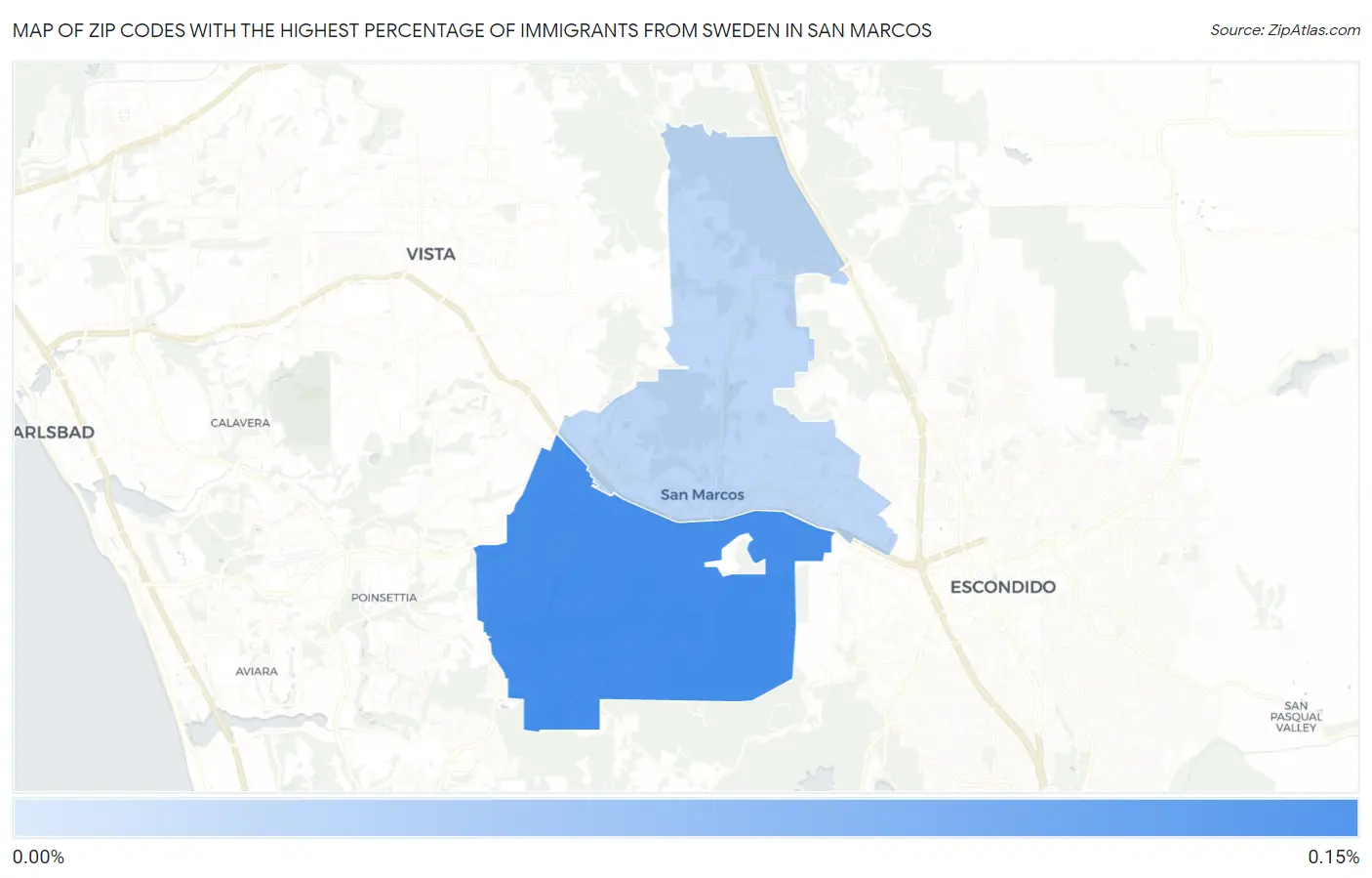 Zip Codes with the Highest Percentage of Immigrants from Sweden in San Marcos Map