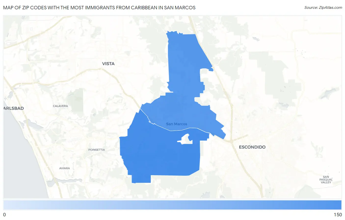 Zip Codes with the Most Immigrants from Caribbean in San Marcos Map