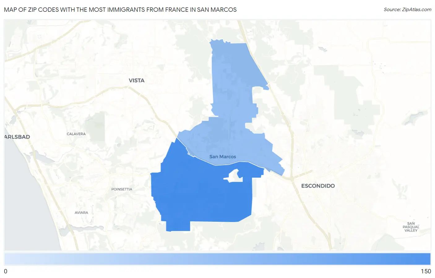 Zip Codes with the Most Immigrants from France in San Marcos Map