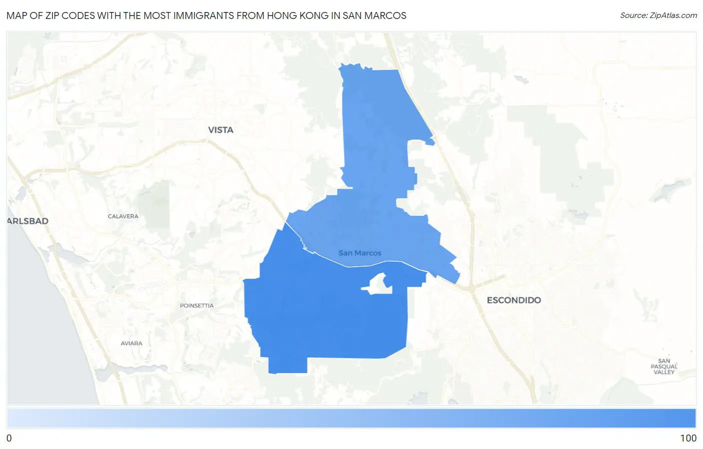 Zip Codes with the Most Immigrants from Hong Kong in San Marcos Map