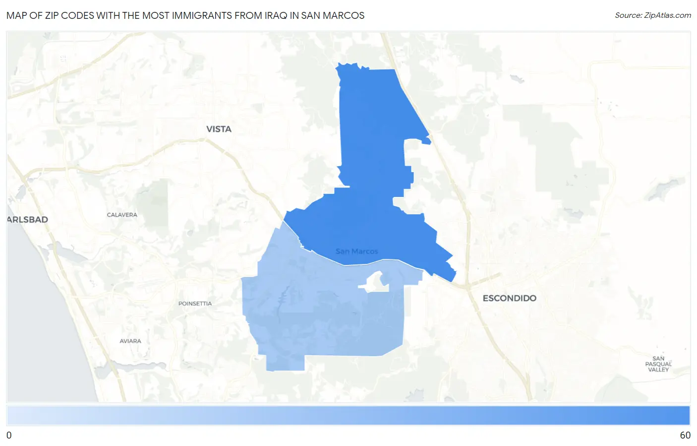 Zip Codes with the Most Immigrants from Iraq in San Marcos Map