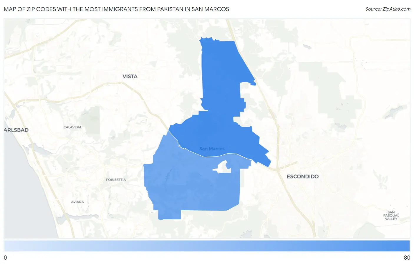 Zip Codes with the Most Immigrants from Pakistan in San Marcos Map