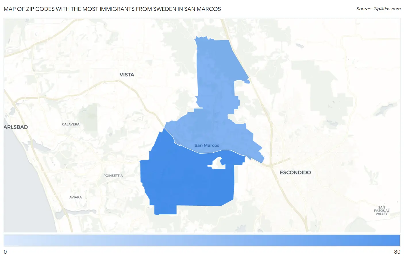 Zip Codes with the Most Immigrants from Sweden in San Marcos Map
