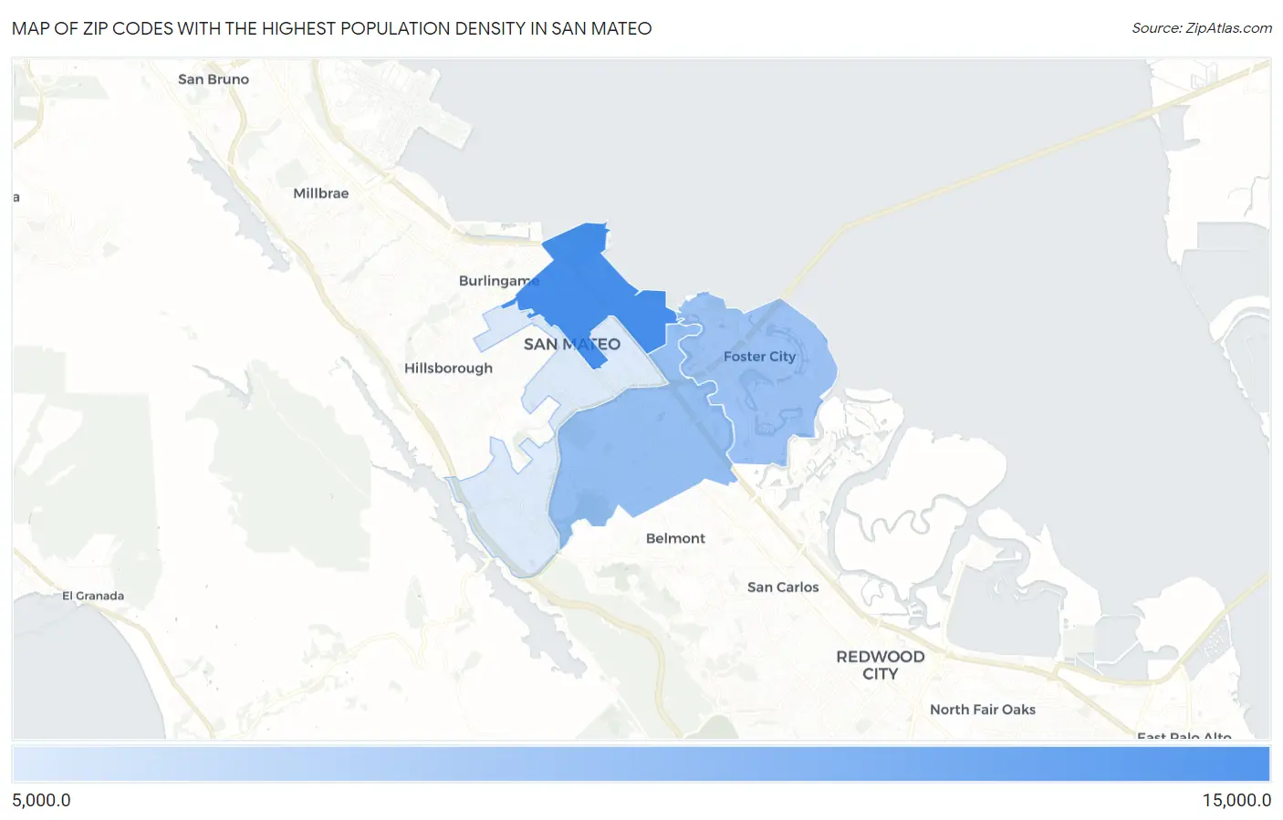 Zip Codes with the Highest Population Density in San Mateo Map