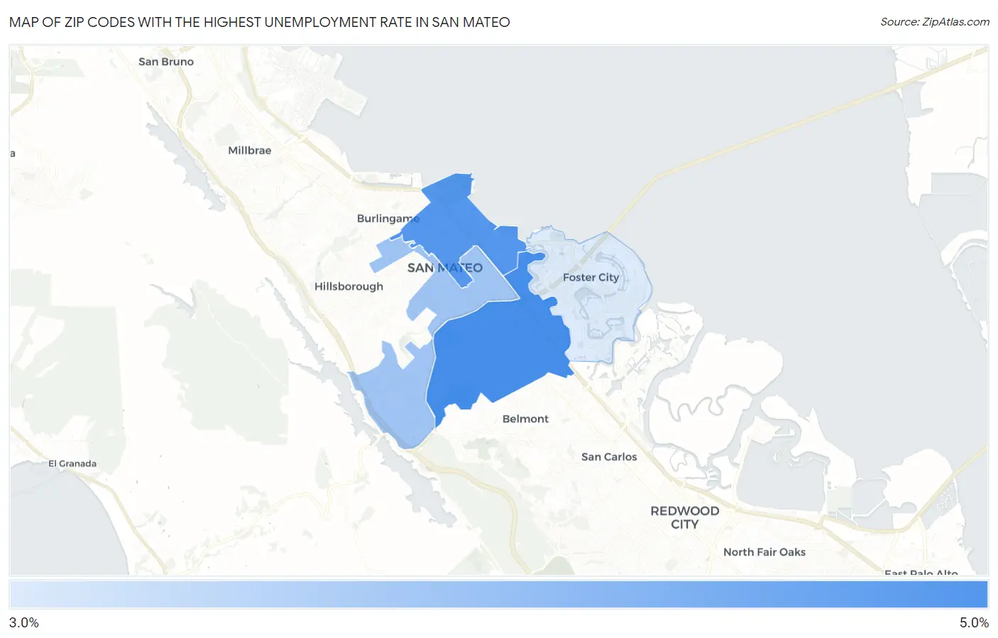 Zip Codes with the Highest Unemployment Rate in San Mateo Map