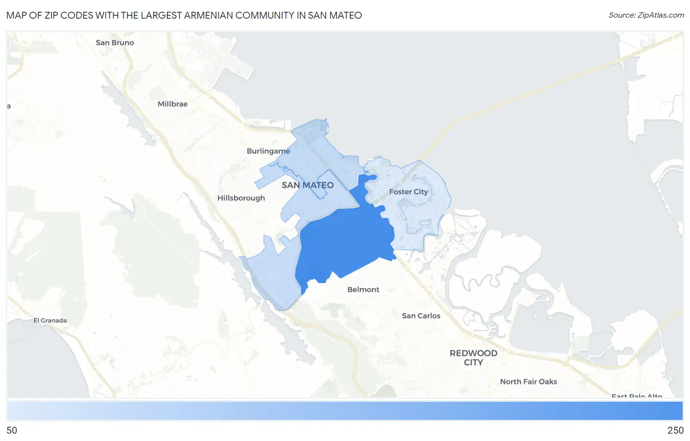 Zip Codes with the Largest Armenian Community in San Mateo Map