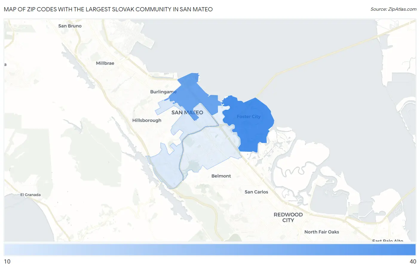 Zip Codes with the Largest Slovak Community in San Mateo Map
