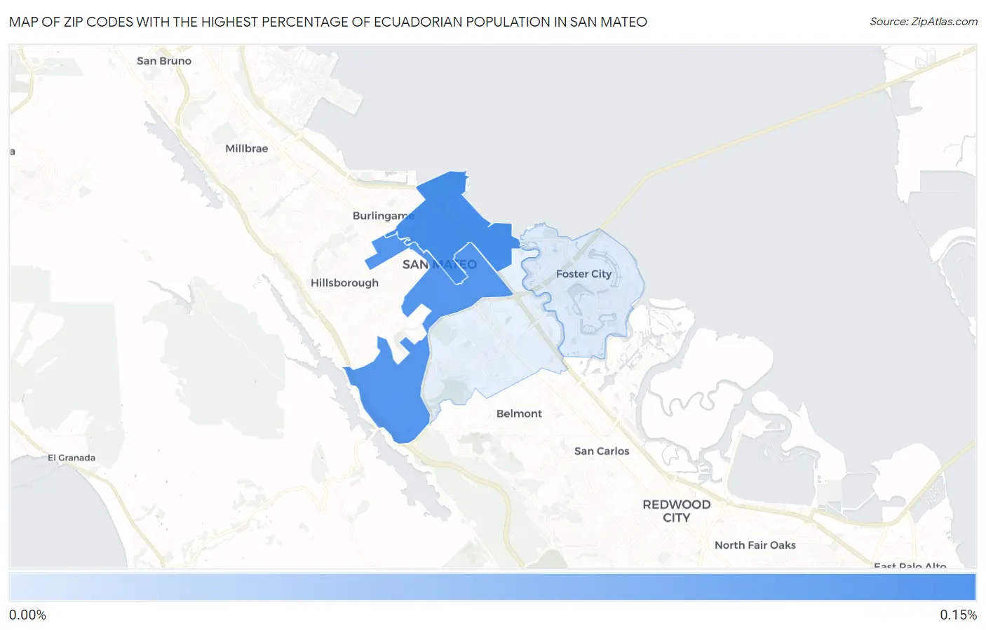 Zip Codes with the Highest Percentage of Ecuadorian Population in San Mateo Map