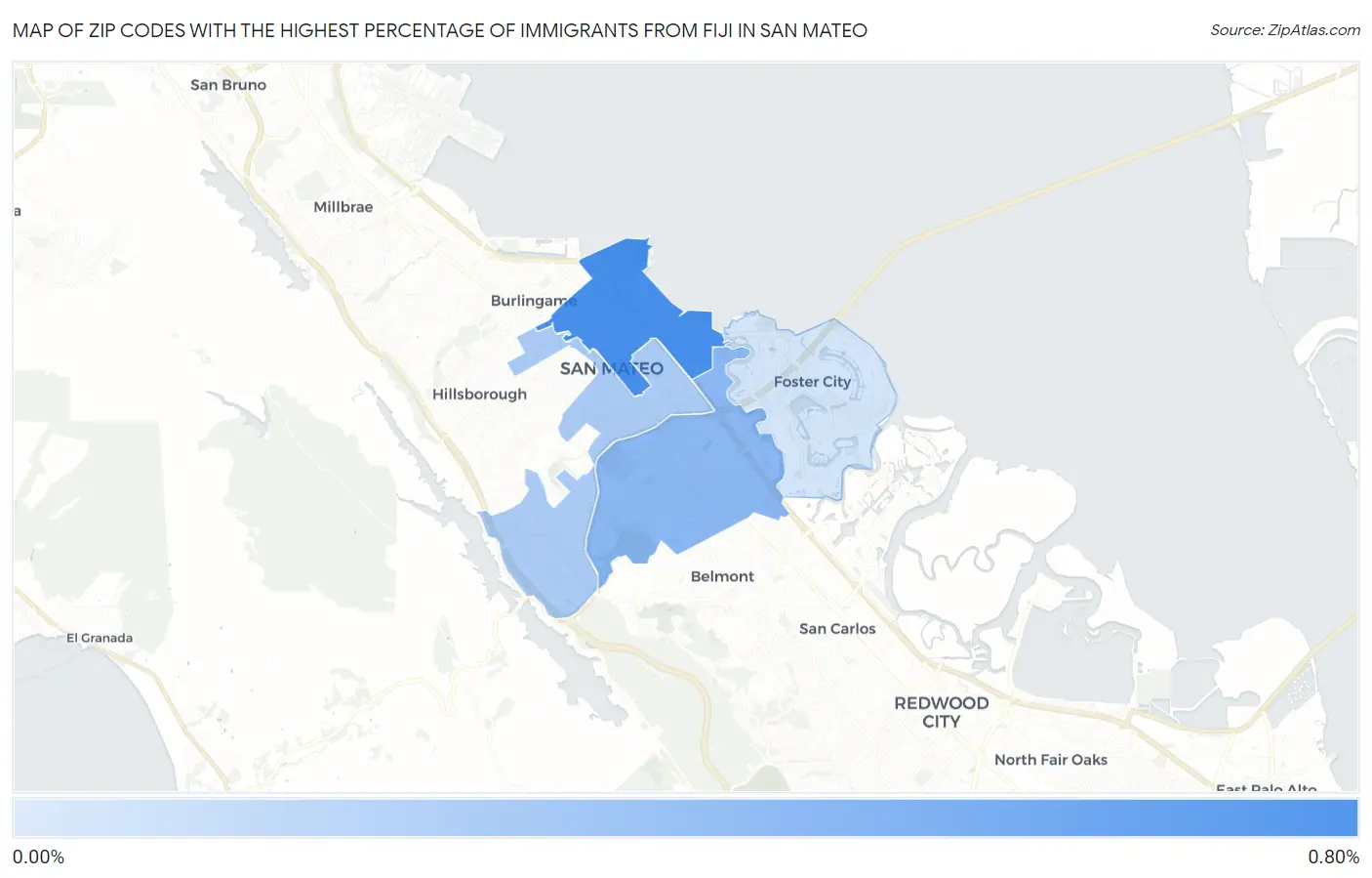 Zip Codes with the Highest Percentage of Immigrants from Fiji in San Mateo Map
