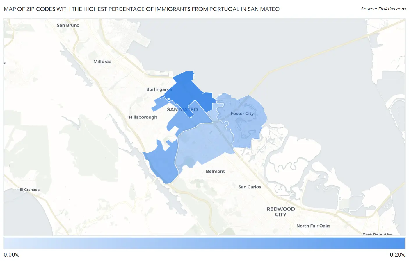 Zip Codes with the Highest Percentage of Immigrants from Portugal in San Mateo Map