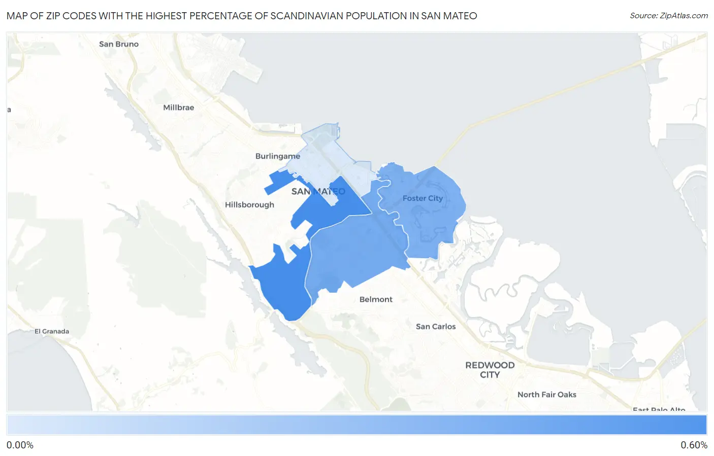 Zip Codes with the Highest Percentage of Scandinavian Population in San Mateo Map