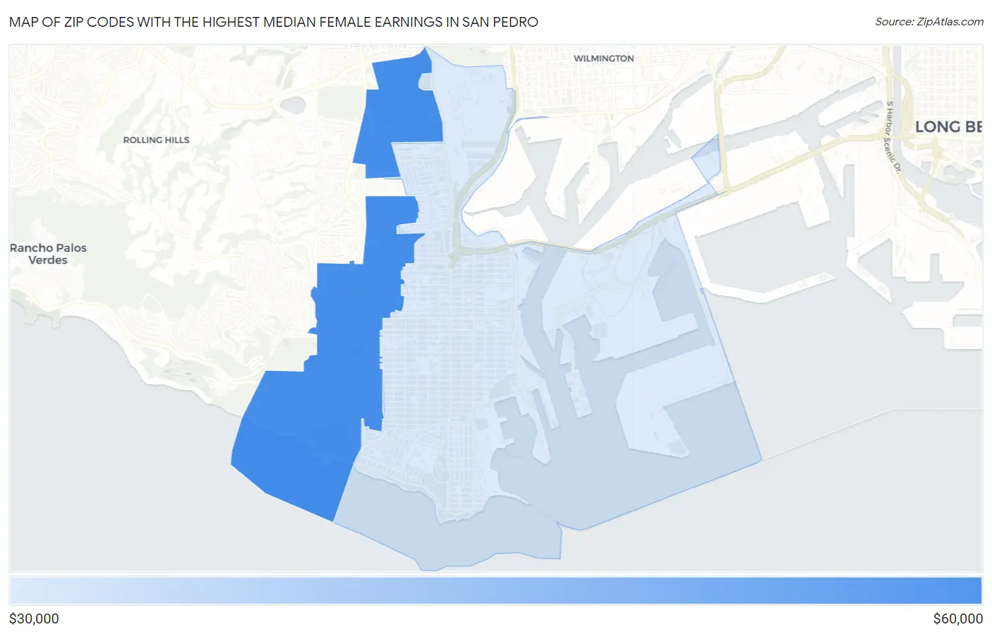 Zip Codes with the Highest Median Female Earnings in San Pedro Map