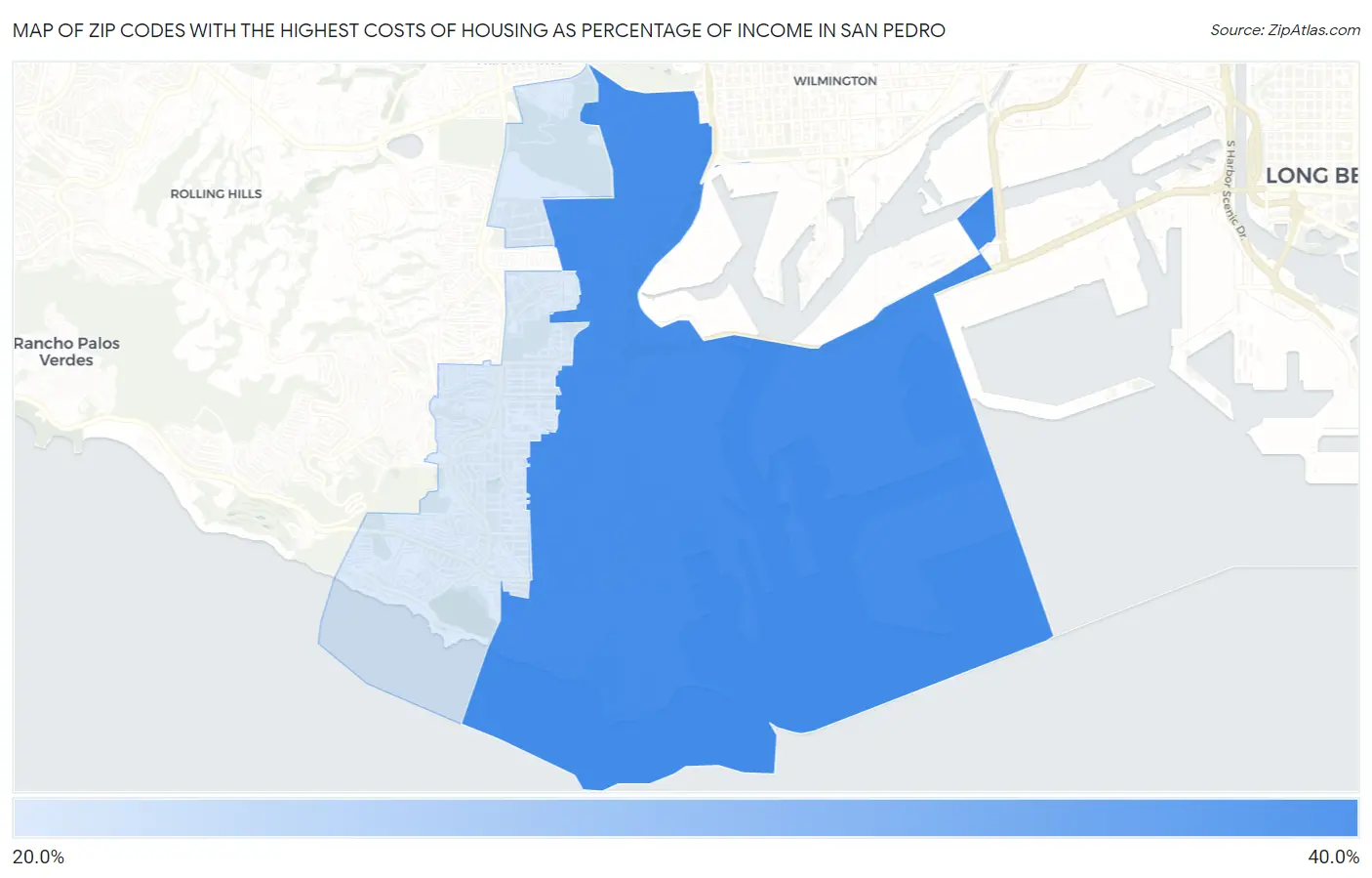 Zip Codes with the Highest Costs of Housing as Percentage of Income in San Pedro Map