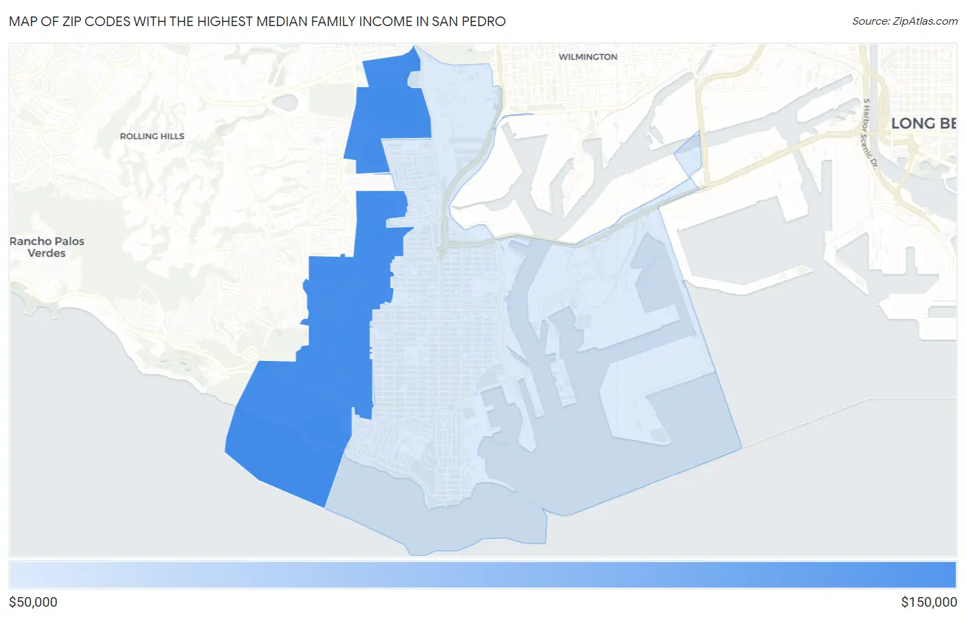 Zip Codes with the Highest Median Family Income in San Pedro Map