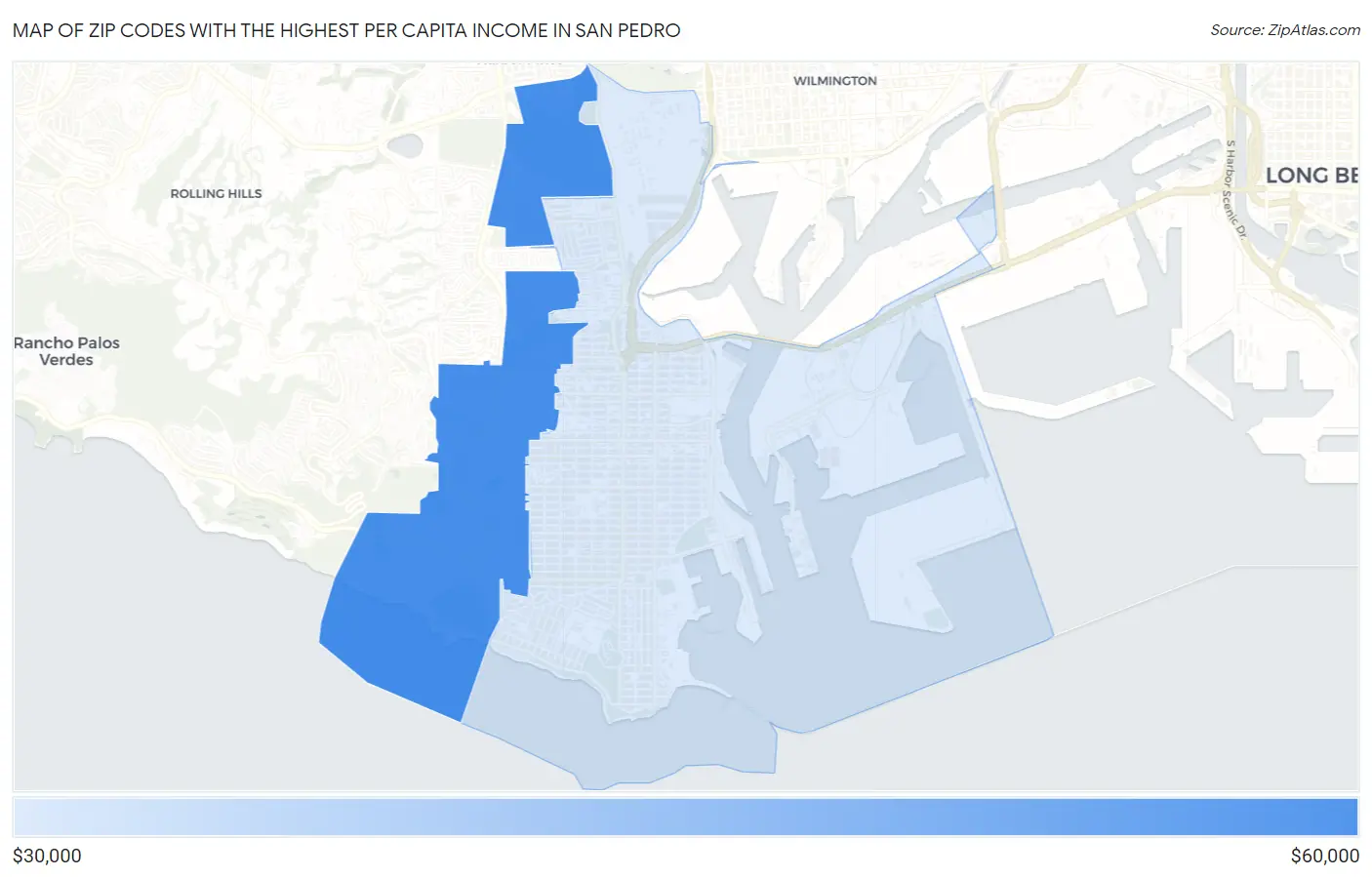 Zip Codes with the Highest Per Capita Income in San Pedro Map