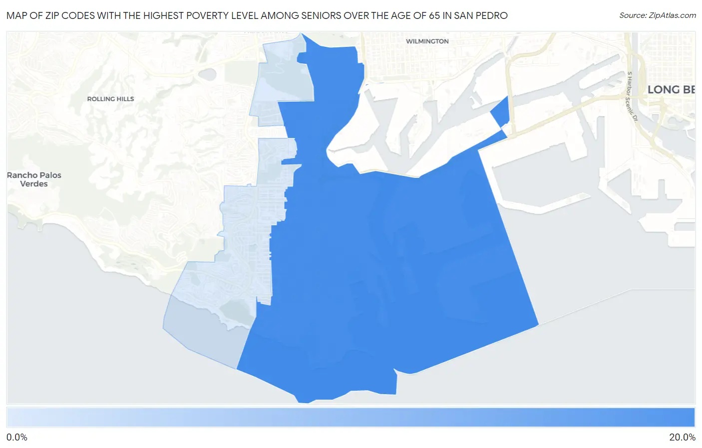 Zip Codes with the Highest Poverty Level Among Seniors Over the Age of 65 in San Pedro Map