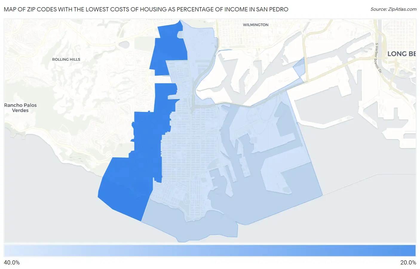 Zip Codes with the Lowest Costs of Housing as Percentage of Income in San Pedro Map