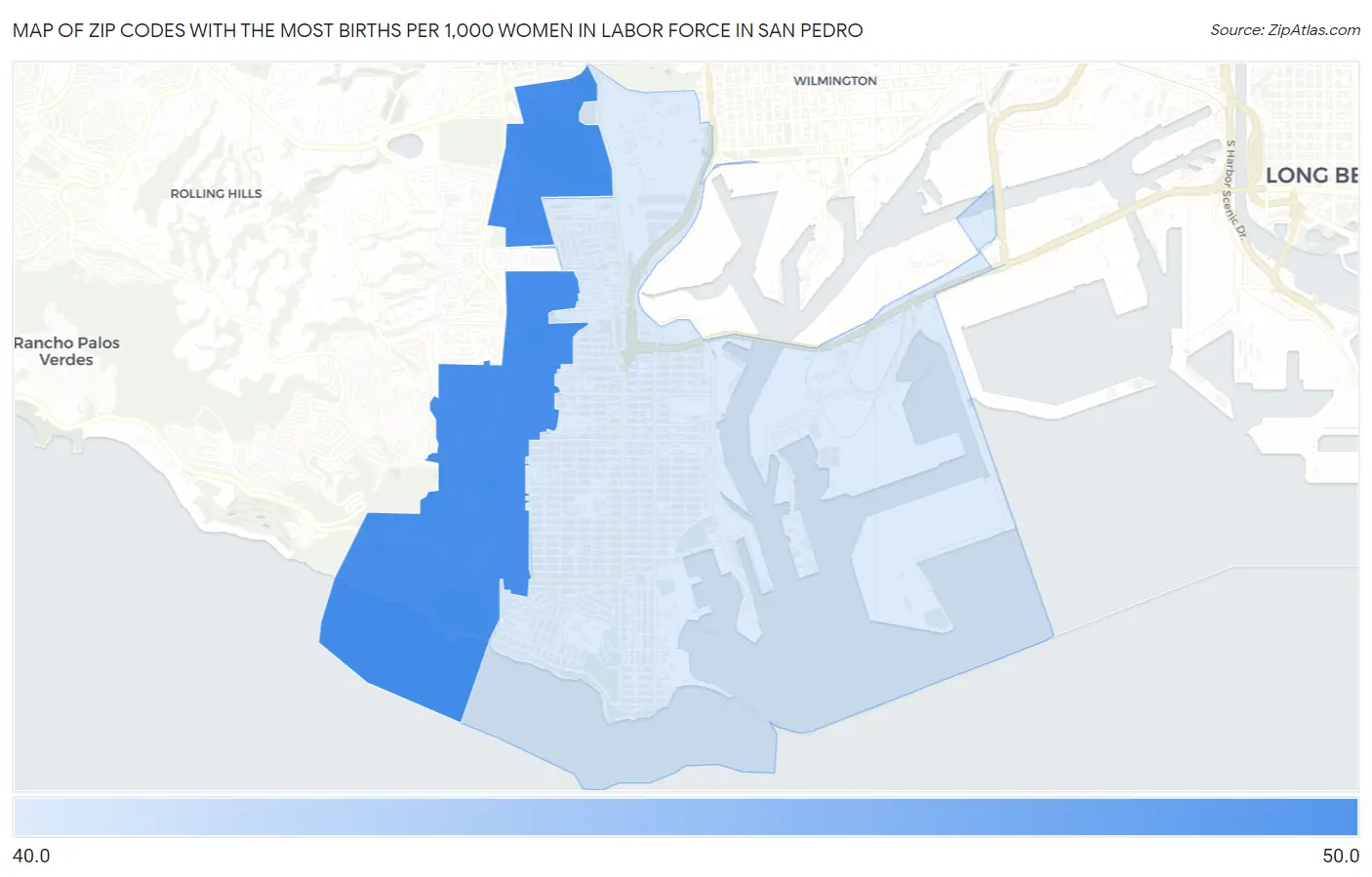 Zip Codes with the Most Births per 1,000 Women in Labor Force in San Pedro Map