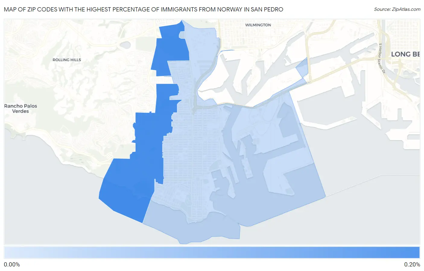 Zip Codes with the Highest Percentage of Immigrants from Norway in San Pedro Map