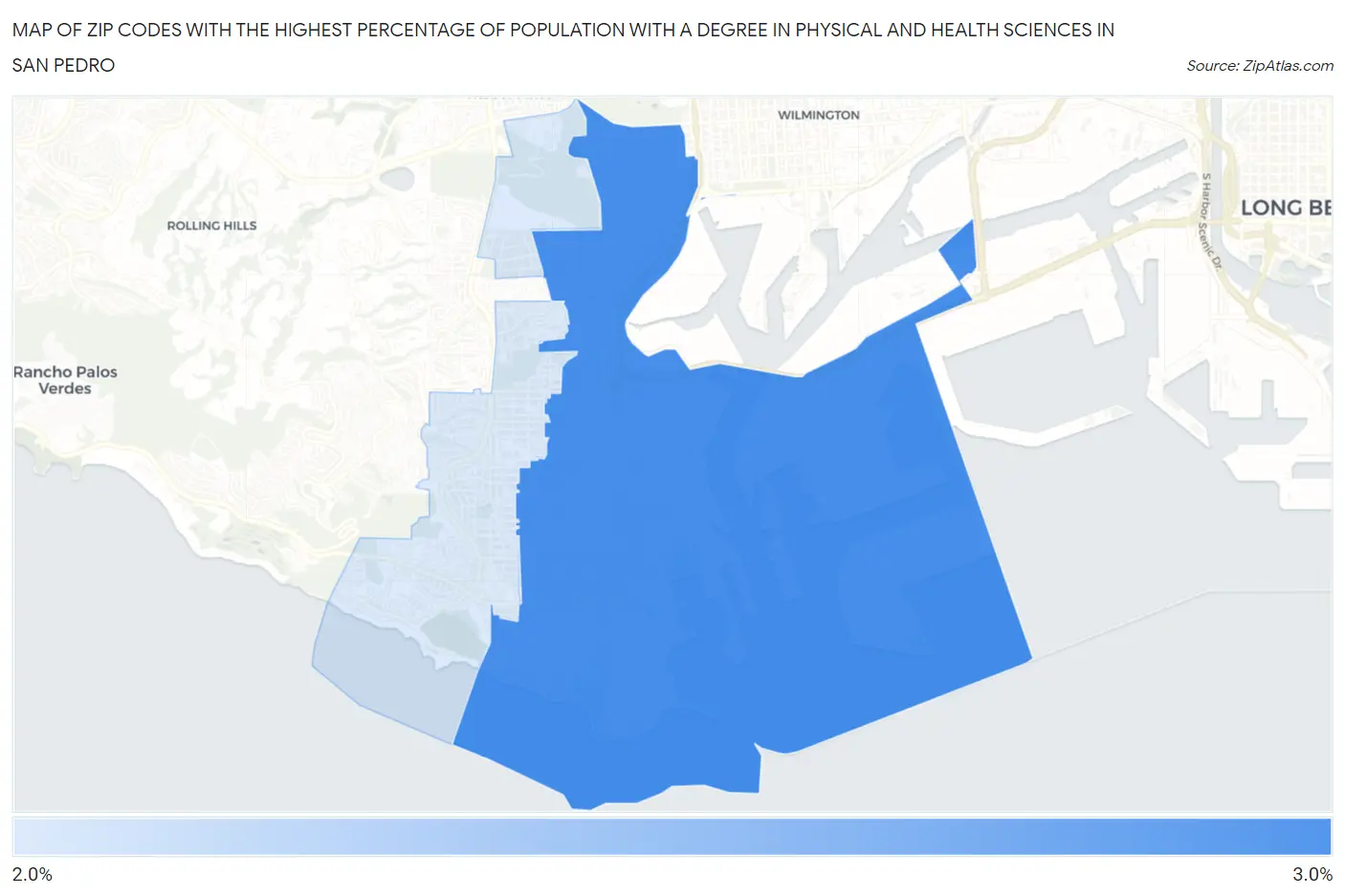 Zip Codes with the Highest Percentage of Population with a Degree in Physical and Health Sciences in San Pedro Map