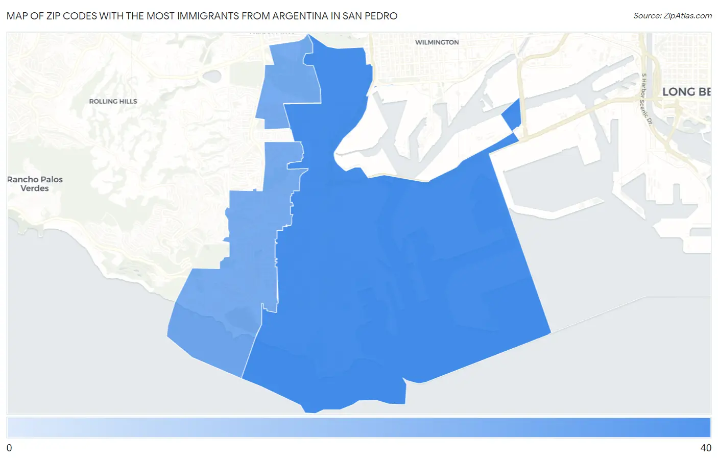Zip Codes with the Most Immigrants from Argentina in San Pedro Map