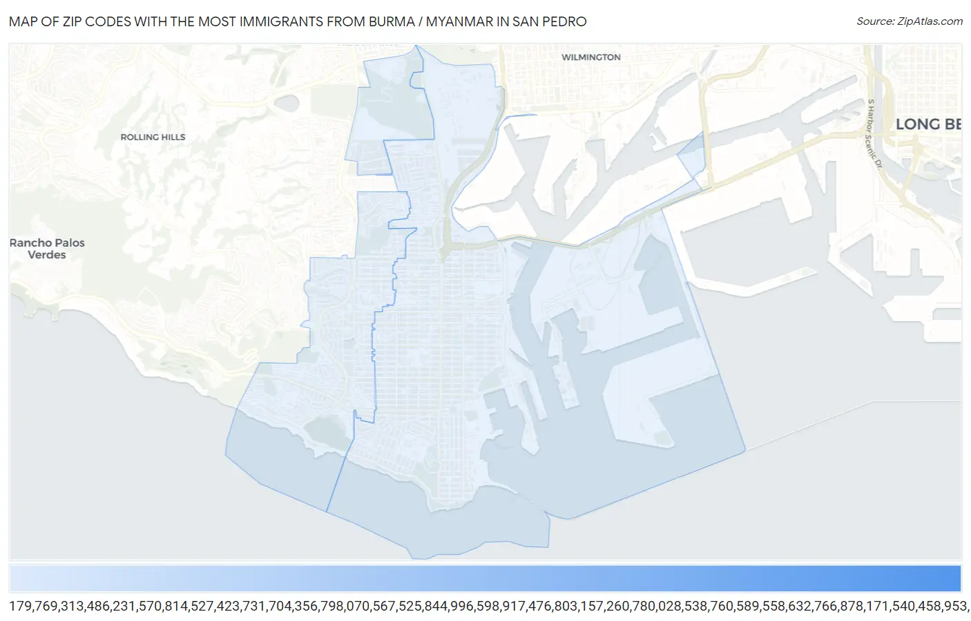 Zip Codes with the Most Immigrants from Burma / Myanmar in San Pedro Map