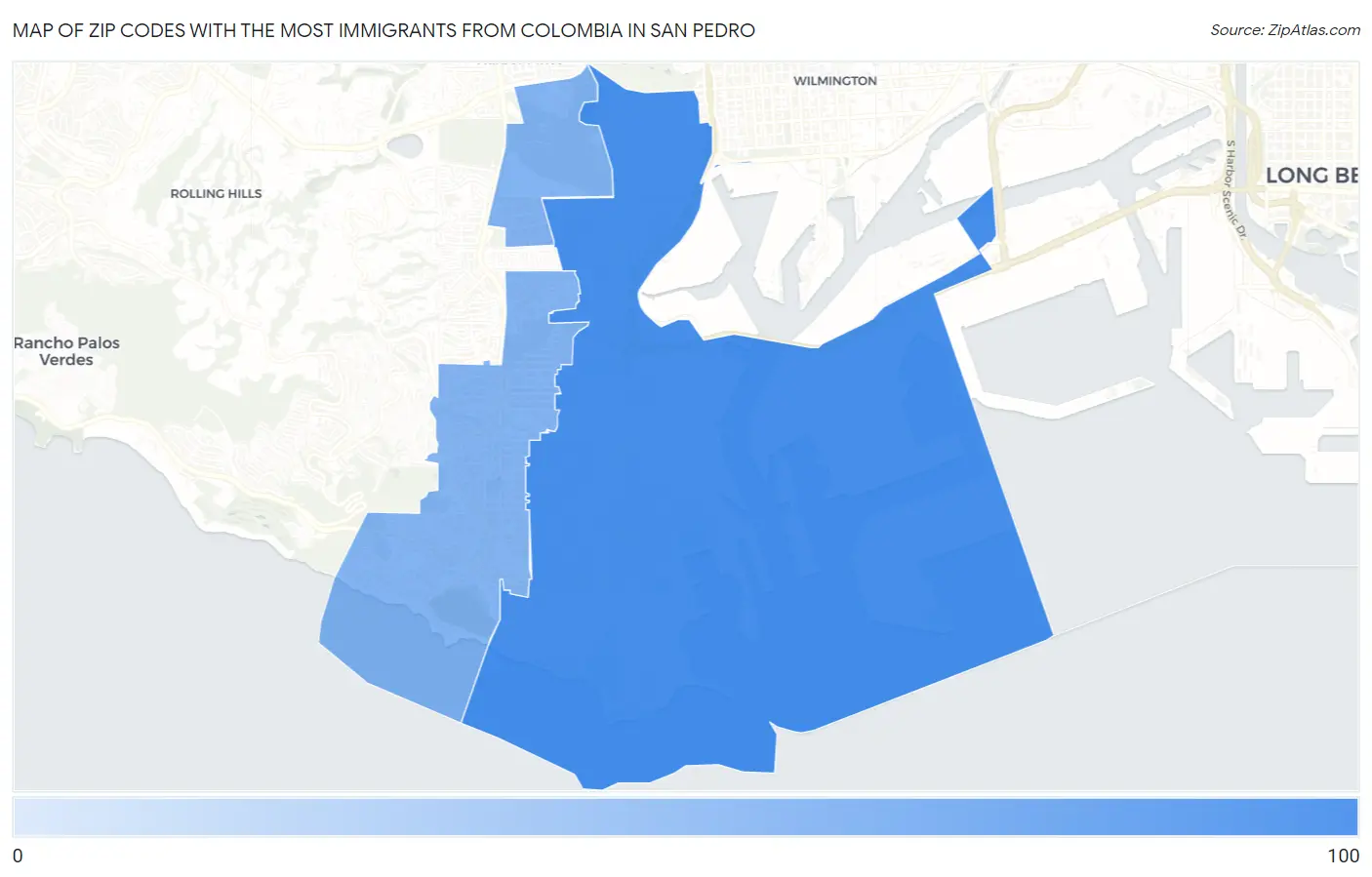 Zip Codes with the Most Immigrants from Colombia in San Pedro Map