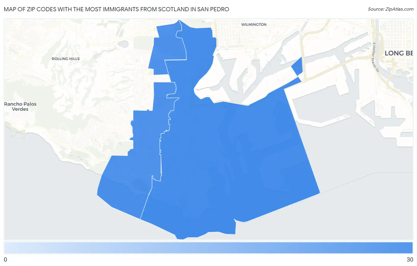 Zip Codes with the Most Immigrants from Scotland in San Pedro Map