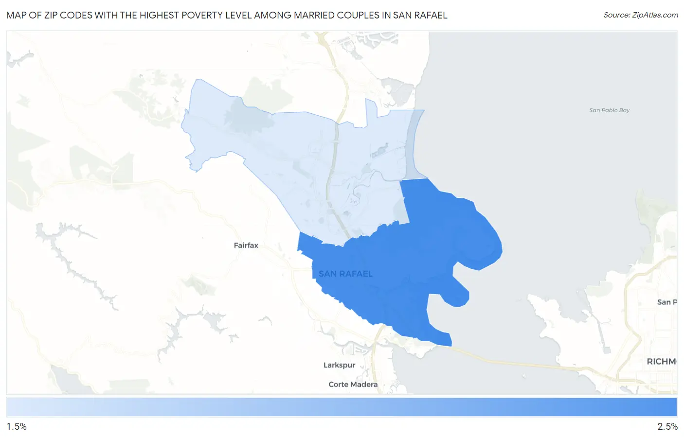 Zip Codes with the Highest Poverty Level Among Married Couples in San Rafael Map