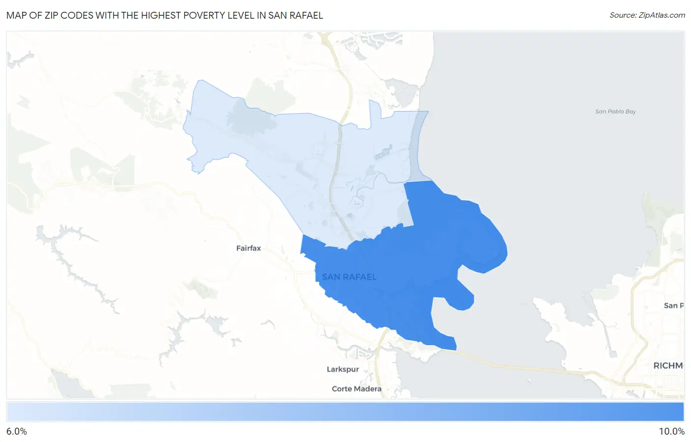 Zip Codes with the Highest Poverty Level in San Rafael Map