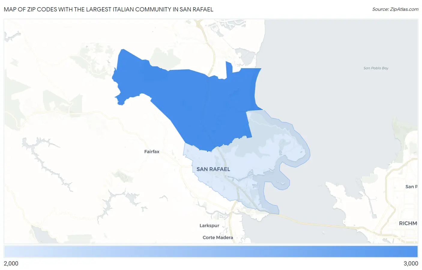 Zip Codes with the Largest Italian Community in San Rafael Map