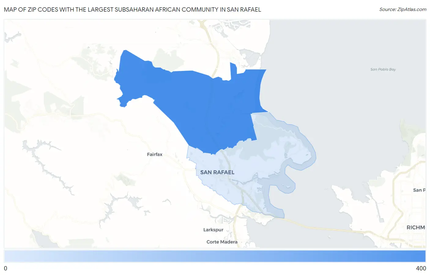 Zip Codes with the Largest Subsaharan African Community in San Rafael Map