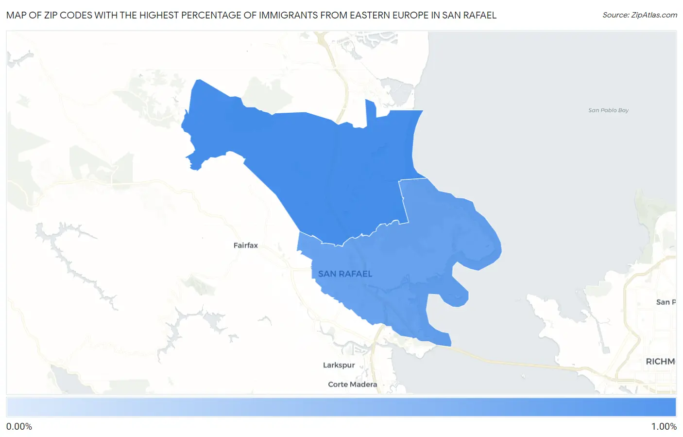 Zip Codes with the Highest Percentage of Immigrants from Eastern Europe in San Rafael Map