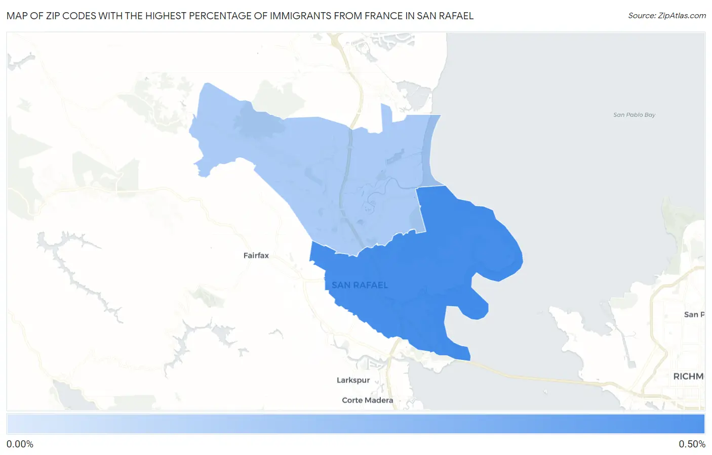 Zip Codes with the Highest Percentage of Immigrants from France in San Rafael Map