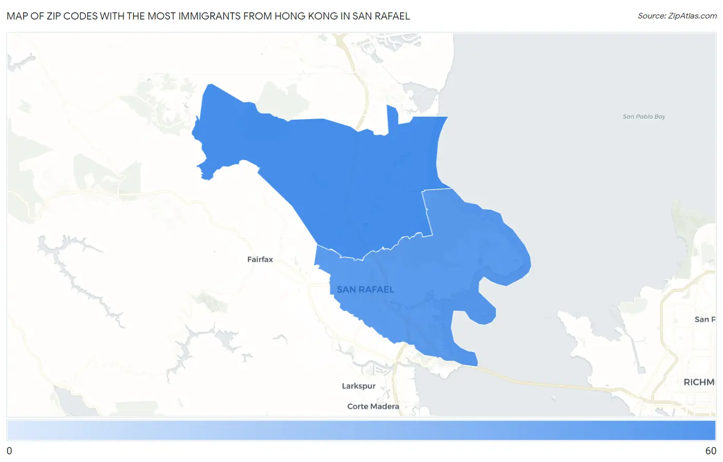 Zip Codes with the Most Immigrants from Hong Kong in San Rafael Map