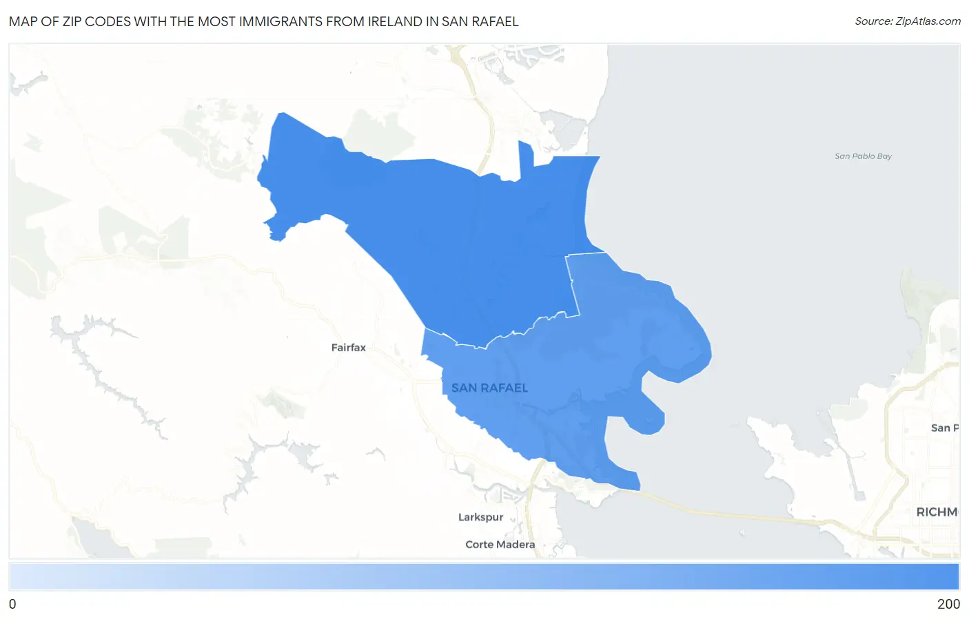 Zip Codes with the Most Immigrants from Ireland in San Rafael Map