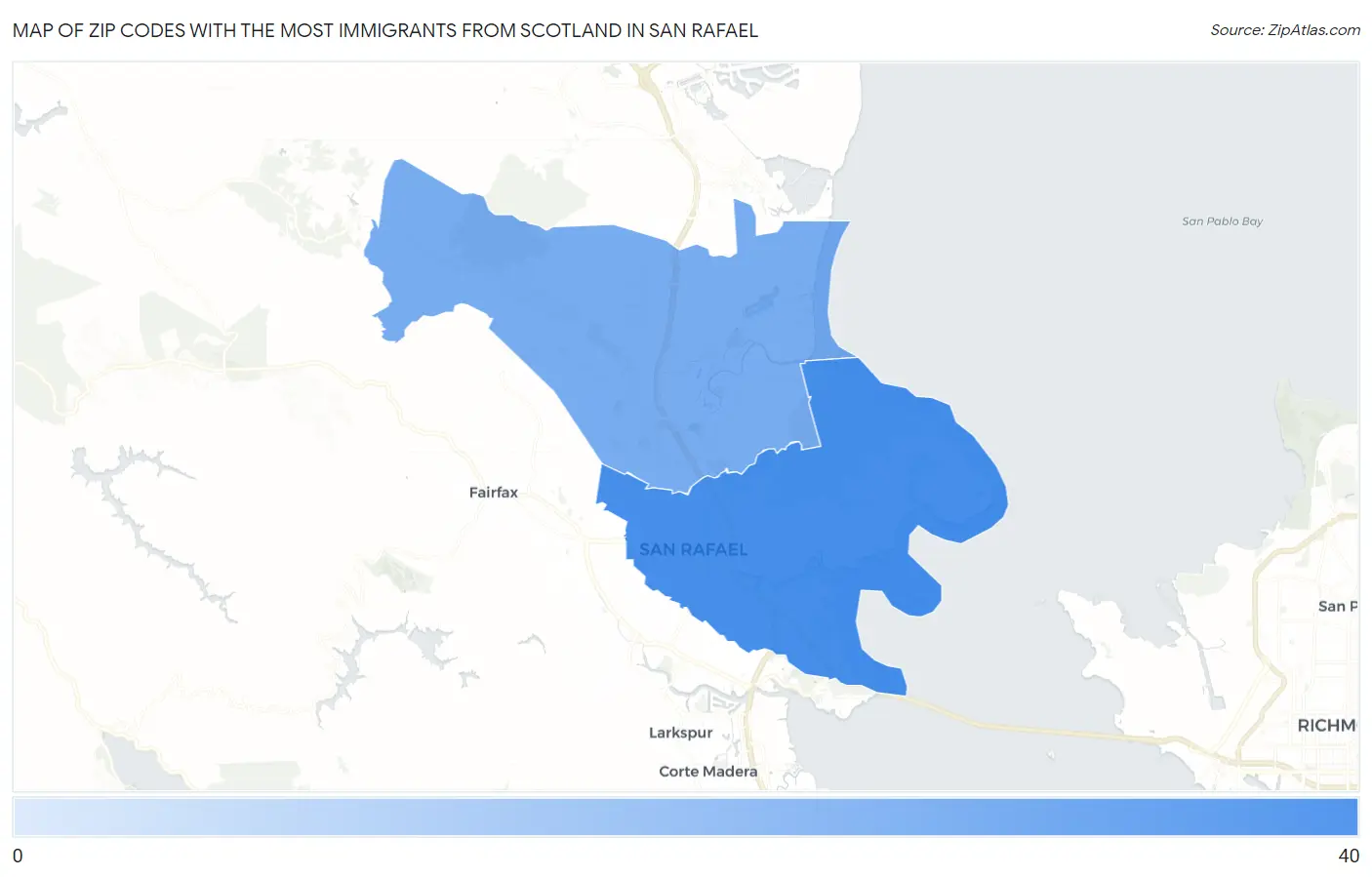 Zip Codes with the Most Immigrants from Scotland in San Rafael Map