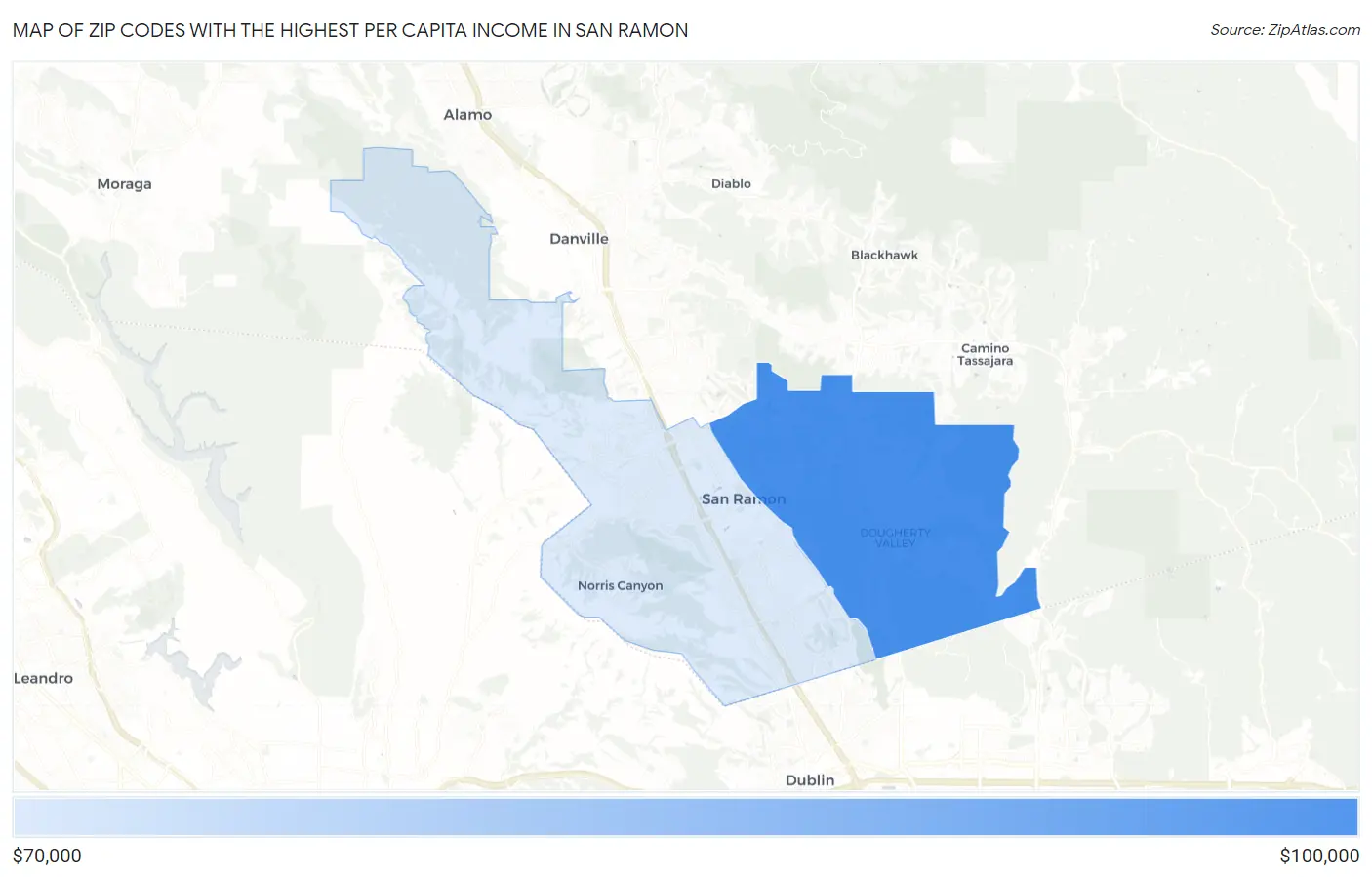 Zip Codes with the Highest Per Capita Income in San Ramon Map
