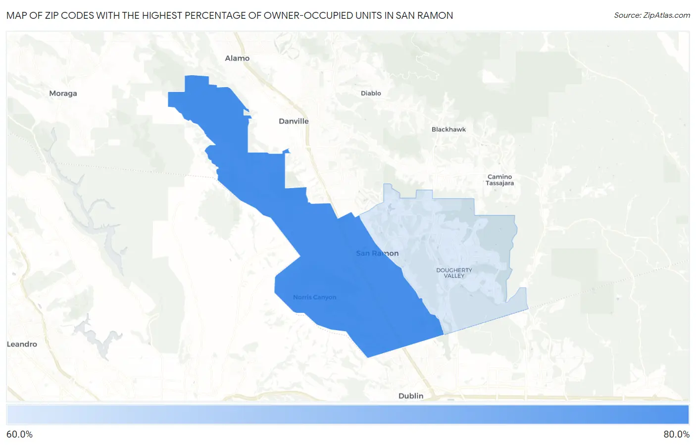 Zip Codes with the Highest Percentage of Owner-Occupied Units in San Ramon Map