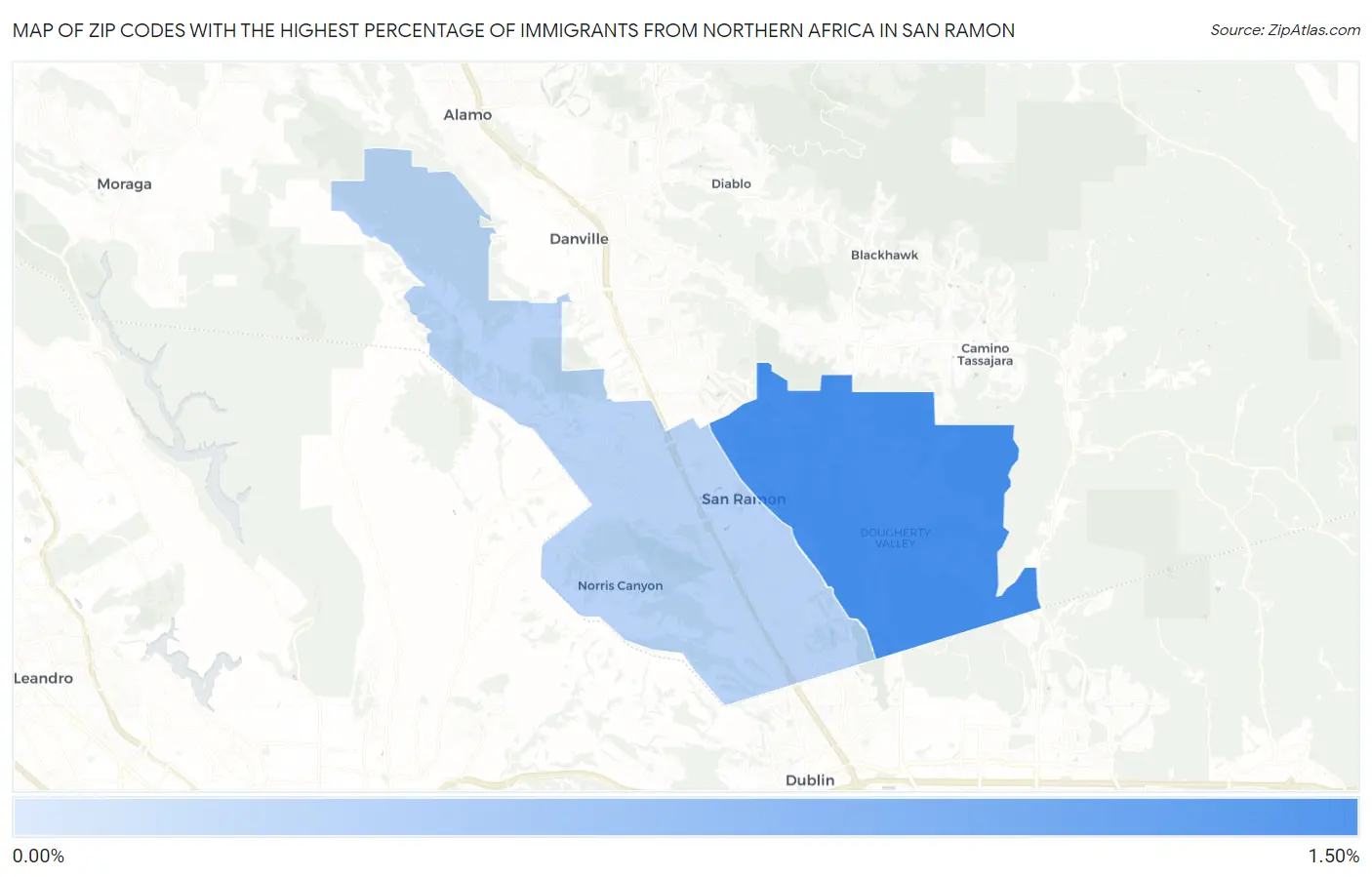 Zip Codes with the Highest Percentage of Immigrants from Northern Africa in San Ramon Map