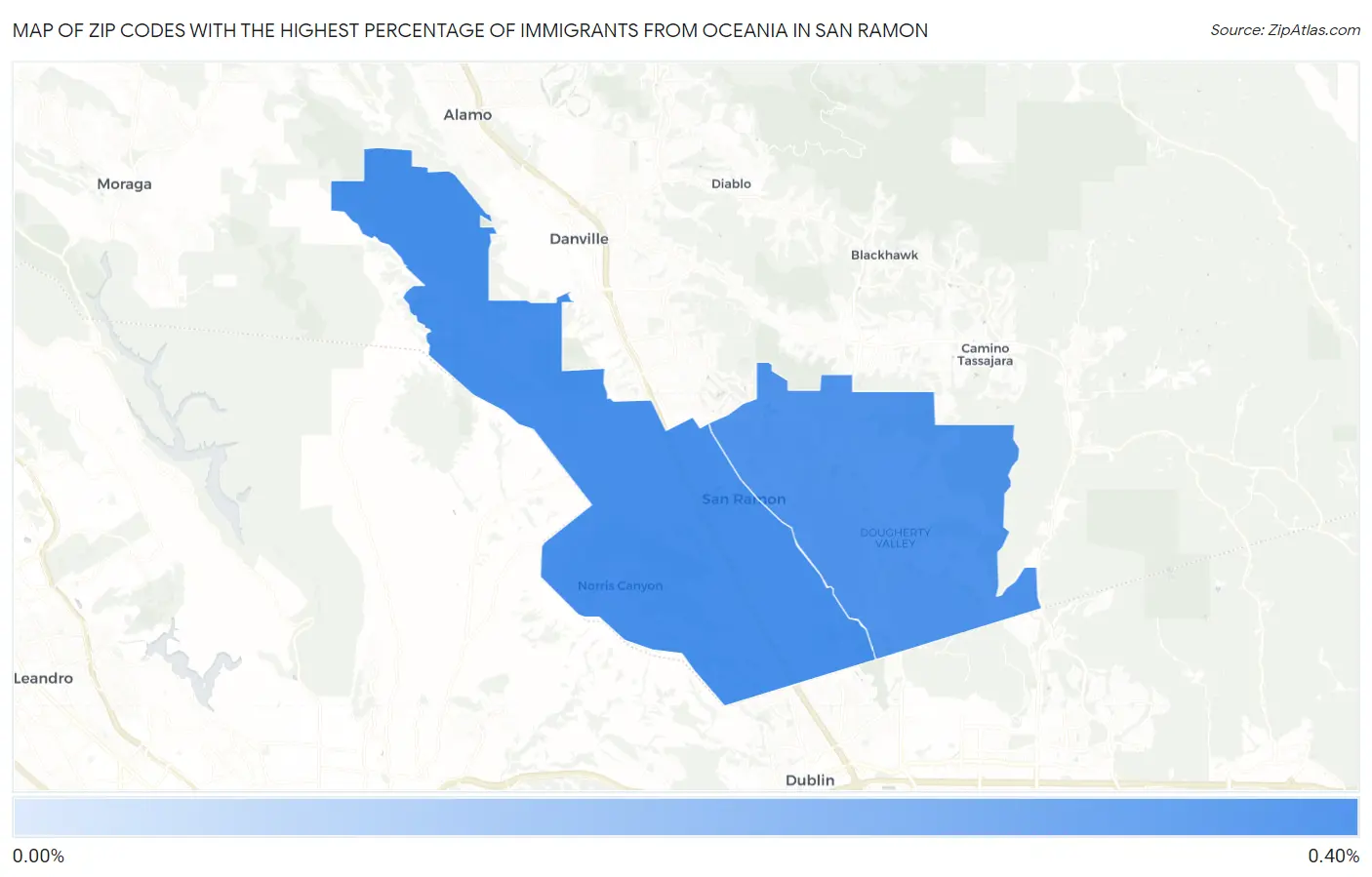 Zip Codes with the Highest Percentage of Immigrants from Oceania in San Ramon Map
